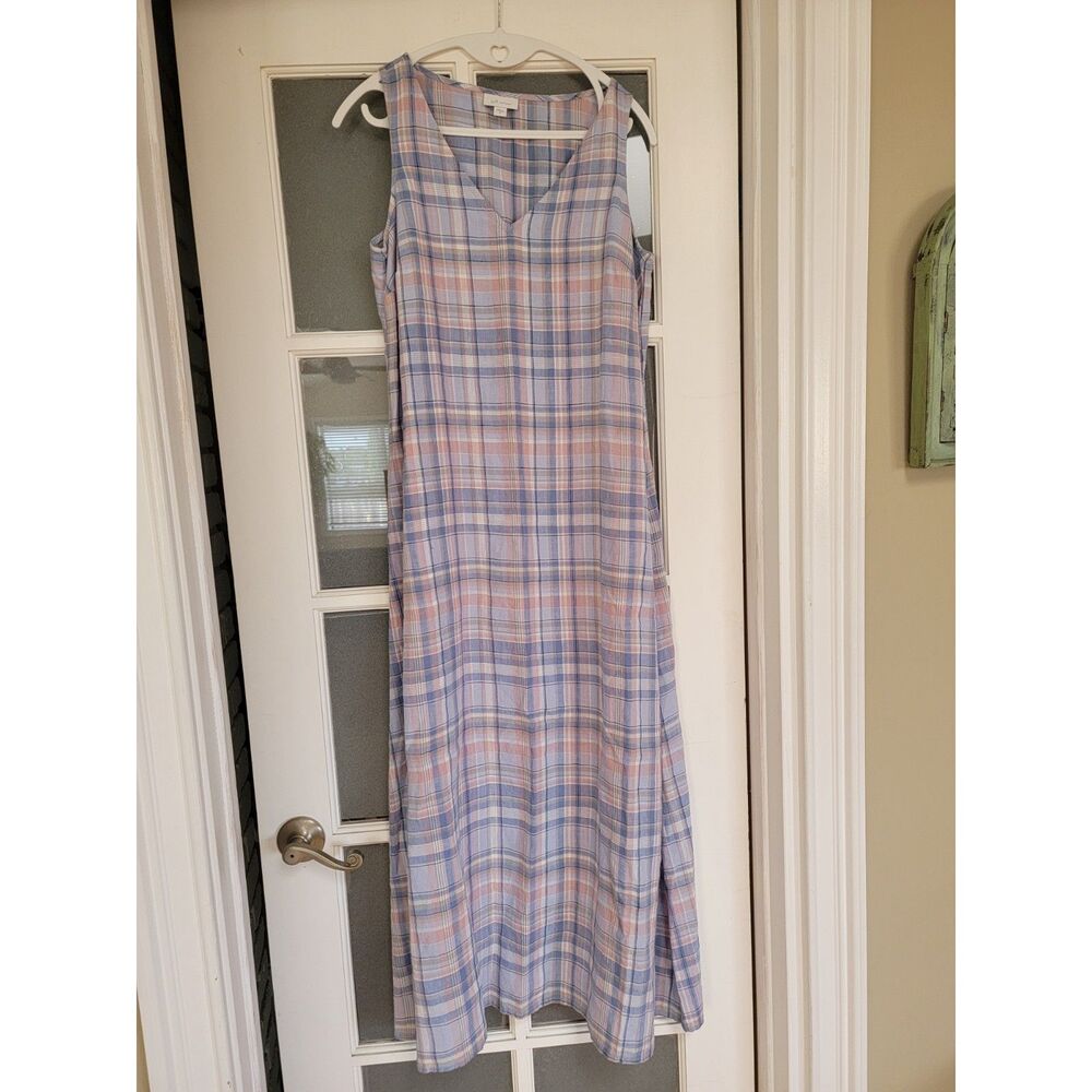 J.Jill Love Linen Madras Plaid A-Line Maxi Dress Pockets Extra Small XS